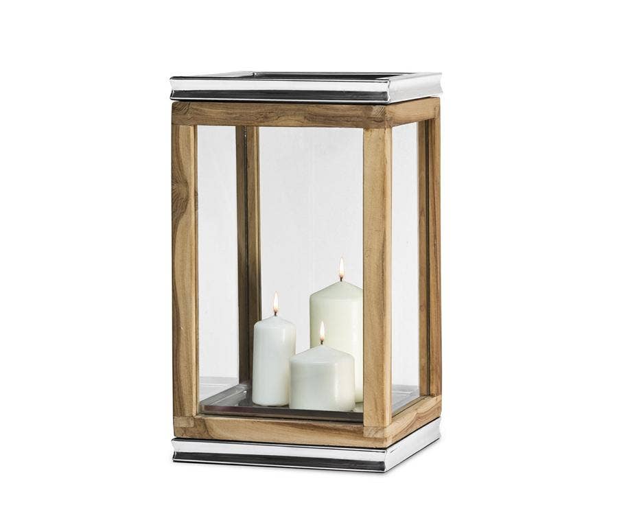 EDZARD - Wholesale Lantern - Lantern Dubai, Teakwood and Stainless Steel, Height 44 cm
