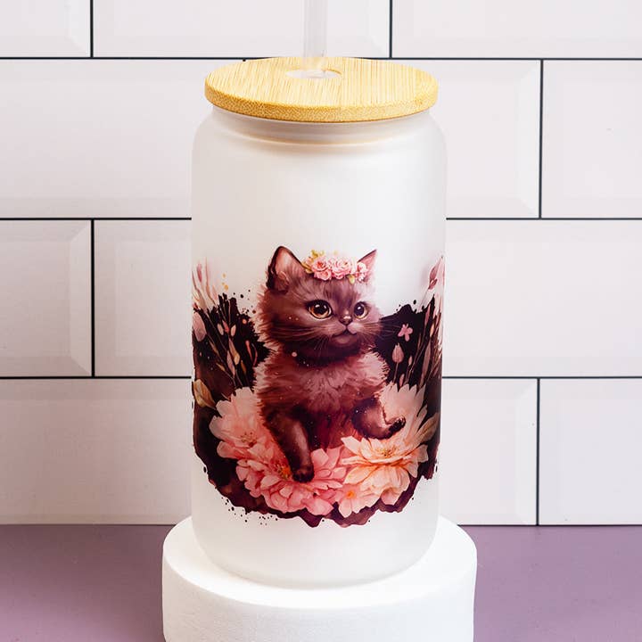 Glass Can Tumbler - Pas de chat Kitty for wholesale by Print Me Pretty