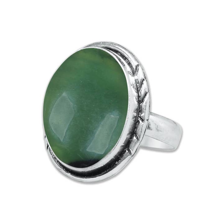 Handmade Jewels - Wholesale Cocktail/Statement Ring - Nephrite Jade Rings – Handmade, Silver-Plated, Bohemian (Made To Order)4