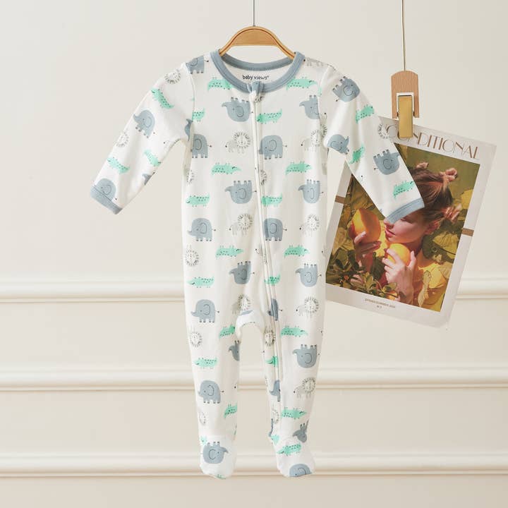 Safari Animal Pattern Zipper Footie Pajamas Romper for wholesale by Lollipop Dreams