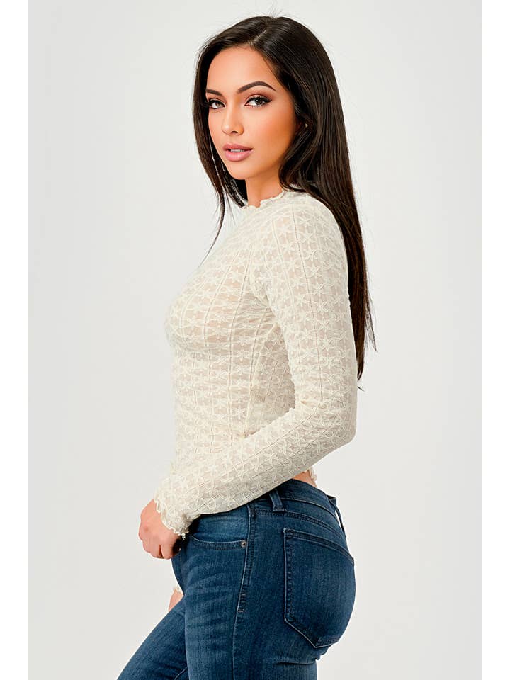 REDFINCH APPAREL INC – Großhandel Strickoberteil – Damen – Damenoberteil mit Salatbesatz, Stehkragen und langen Ärmeln aus Mesh.2