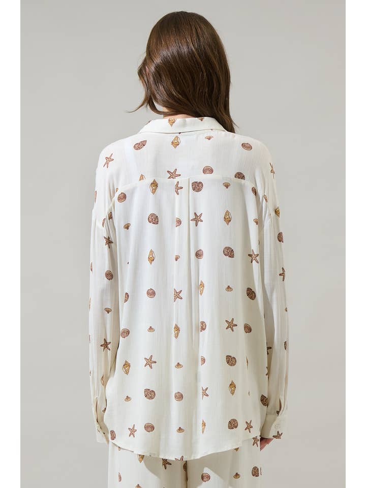 IVORY BROWN Cerise Shells Dalton Boyfriend Button Down Shirt for wholesale on Faire