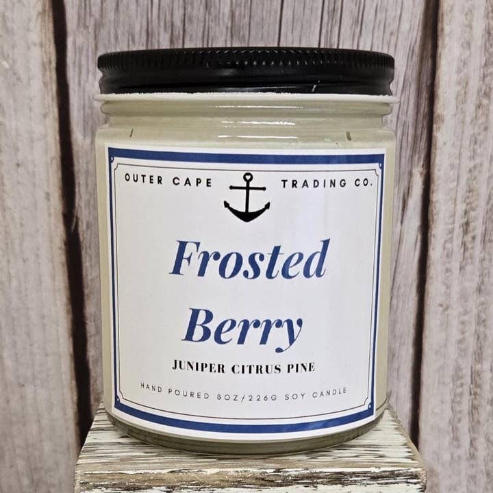 Frosted Berry Soy Candle with Crackling Wooden Wick for wholesale by Outer Cape Trading Company