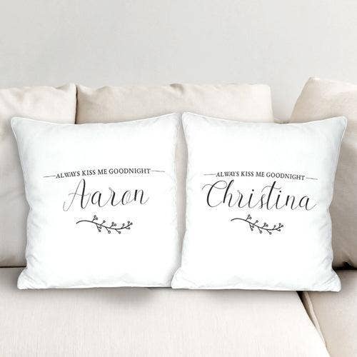 Personalized Always Kiss Me Goodnight Throw Pillow Set for wholesale by Sunny Jar Personalized