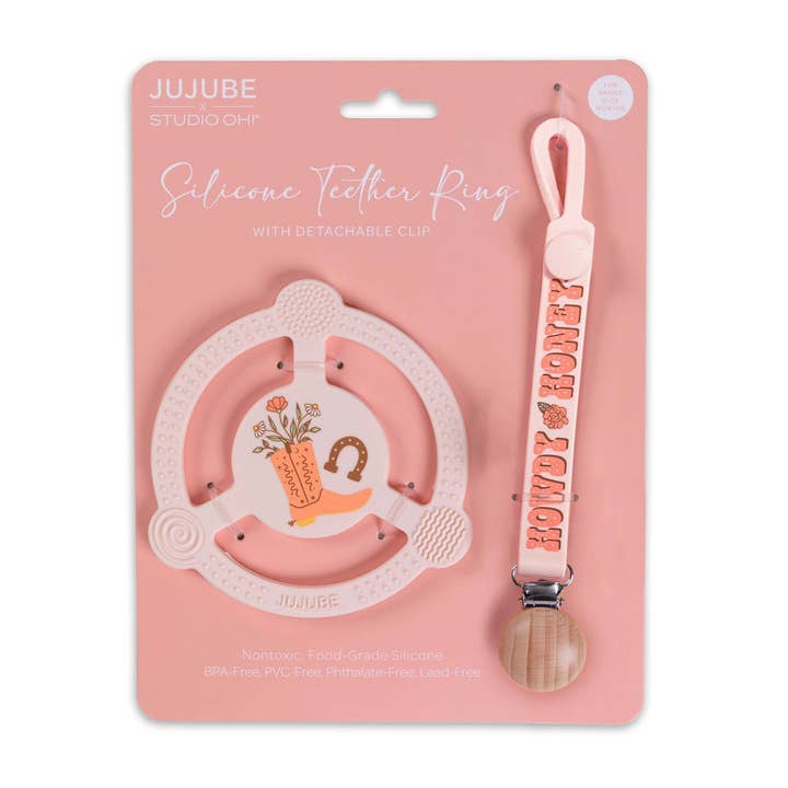 JuJuBe - Wholesale Teether (Not Clip-On) - Baby - Silicone Teether Ring with Detachable Clip Bloomin' Boot