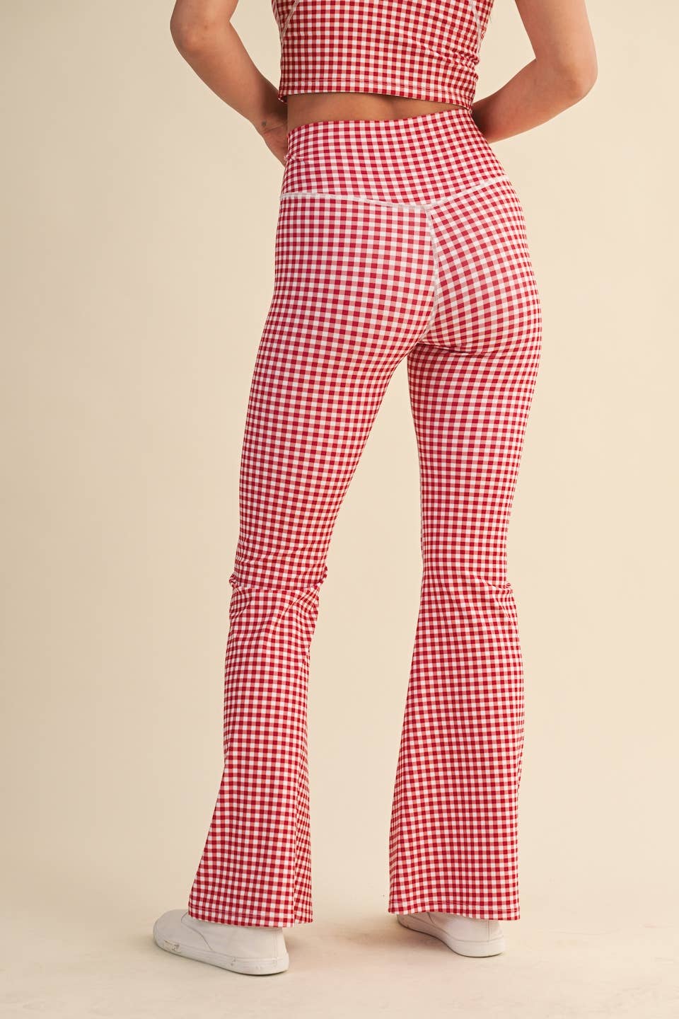 KIMBERLY C – Engroshandel Sports-/loungeleggings – til kvinder – Gingham Print Højtaljede Crossover Flare Leggings22