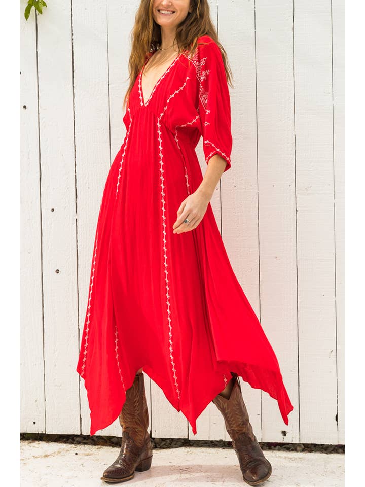 En Crème - Wholesale Dress - Women's - Short Sleeve Embroidery Handkerchief Maxi Dress4