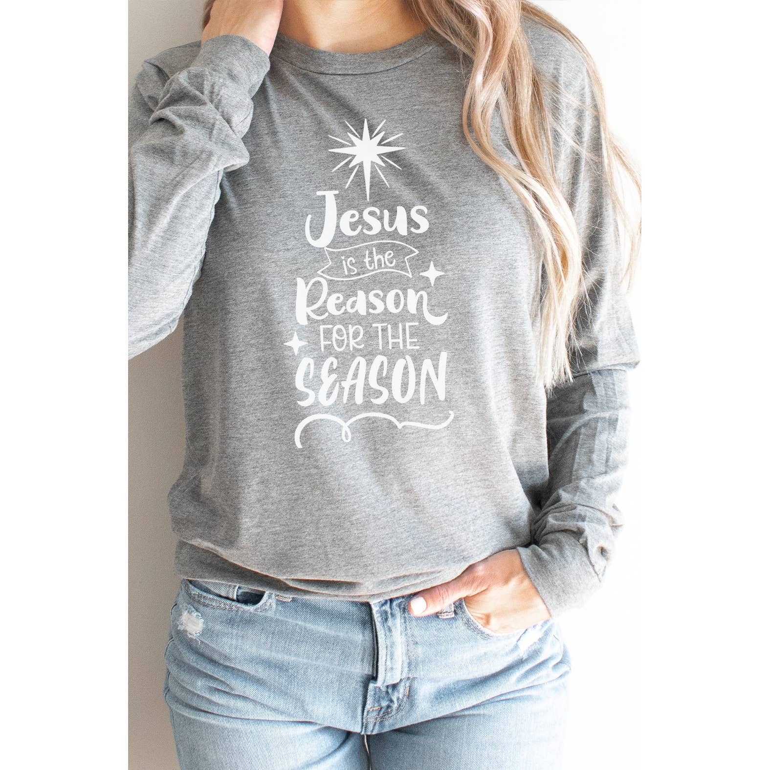 Select Apparel – Engroshandel T-shirt med print - Dame – Jesus er grunden til sæsonens lange ærmer1