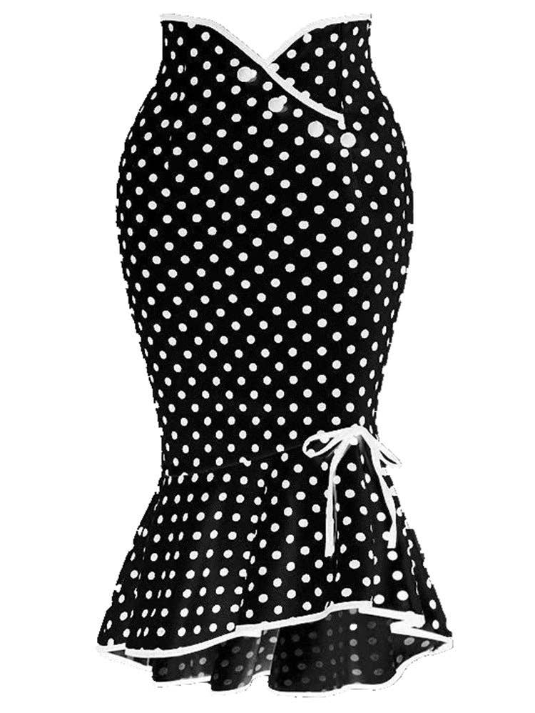 SALINA TRADING INC - Wholesale Skirt - Women's - Women Fashion Sexy Elegant Dot Printed Lace-Up Fishtail Skirt1