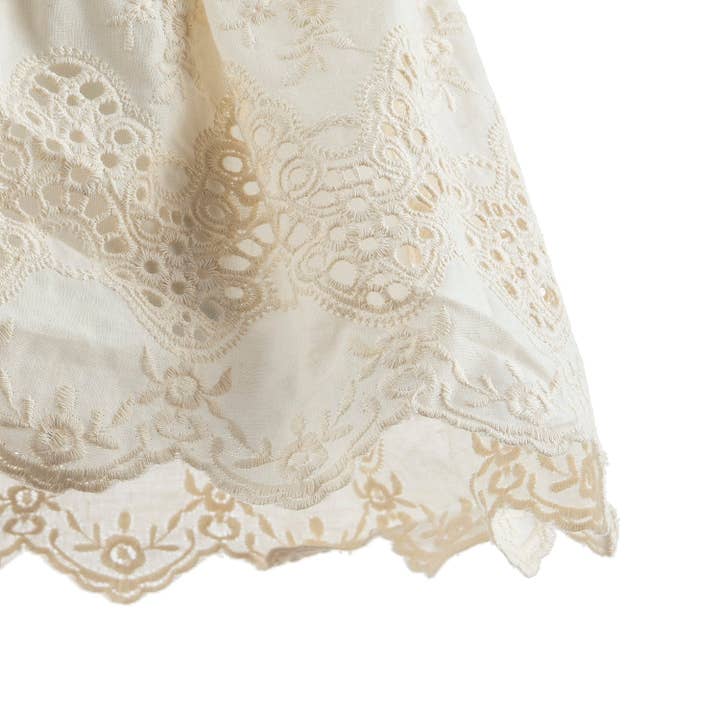 Happy Homewares – wholesale Lampshade – Modern Cream Cotton Fabric Pendant Lamp Shade with Floral Lace Design4