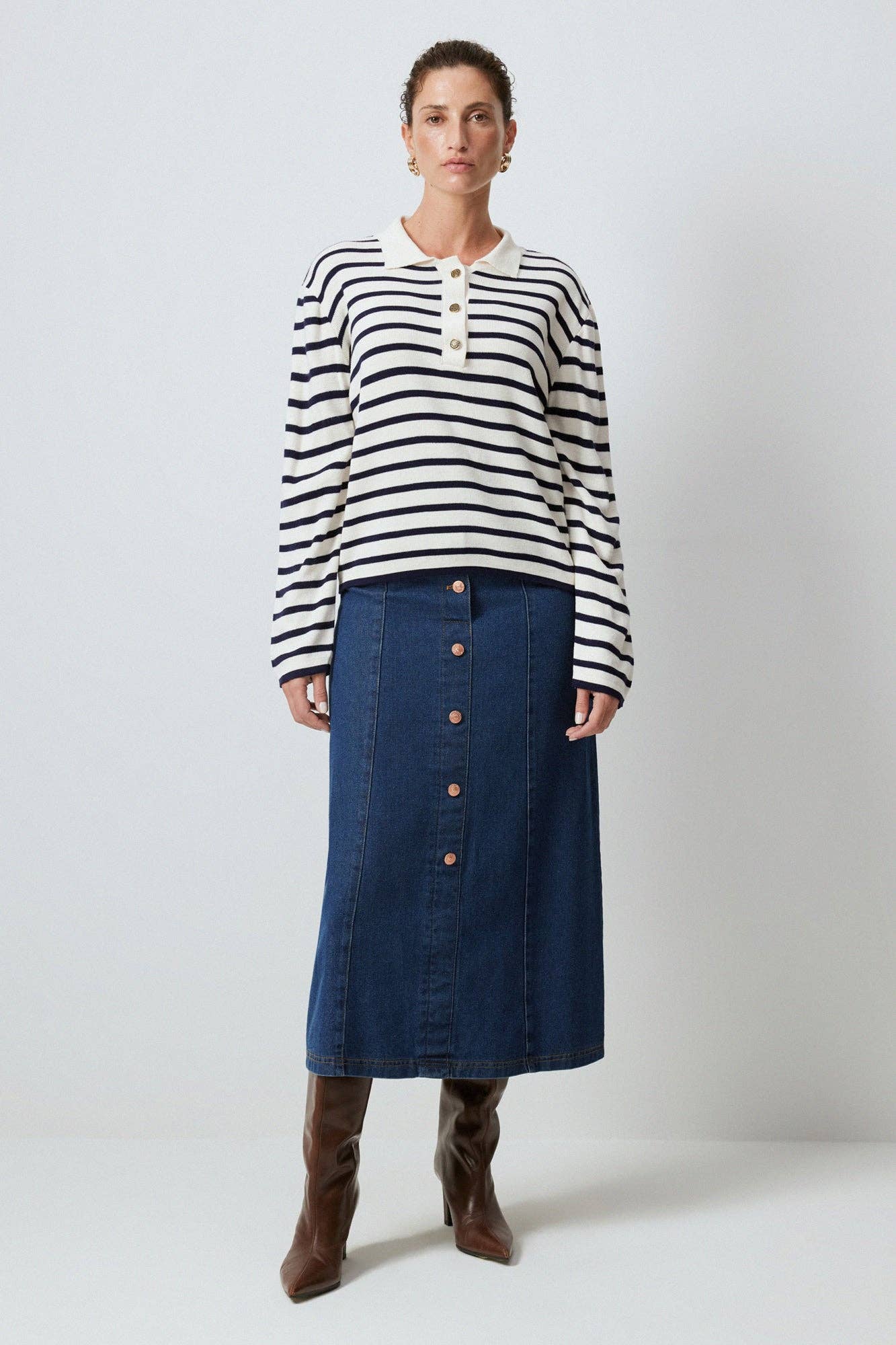 Krem Striped Polo Neck Knit Sweater for wholesale on Faire1