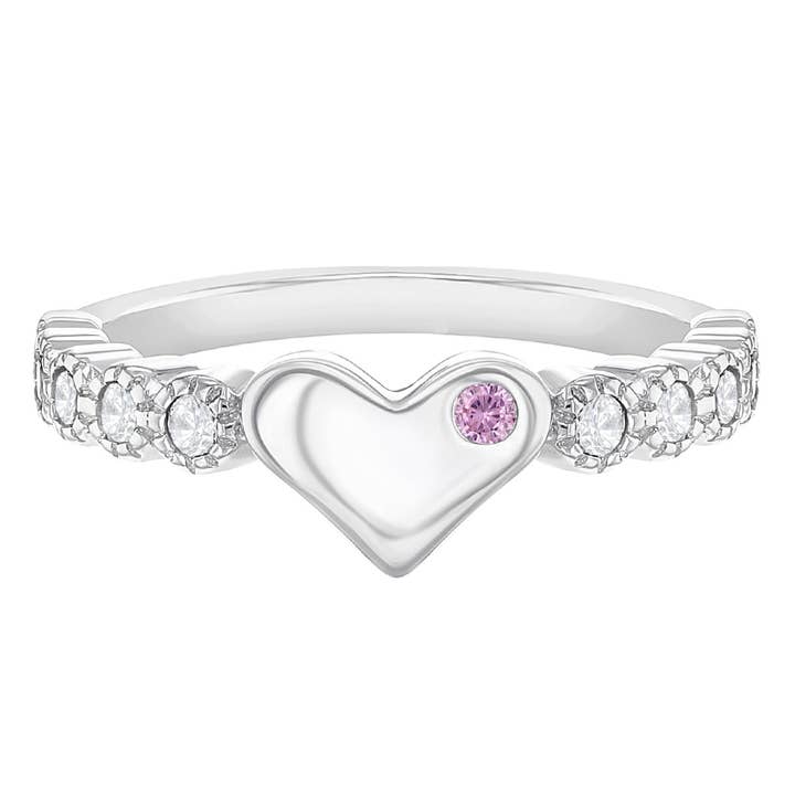 Pink Heart & Band CZ Size 2-5 Toddler Ring - Sterling Silver for wholesale by In Season Jewelry