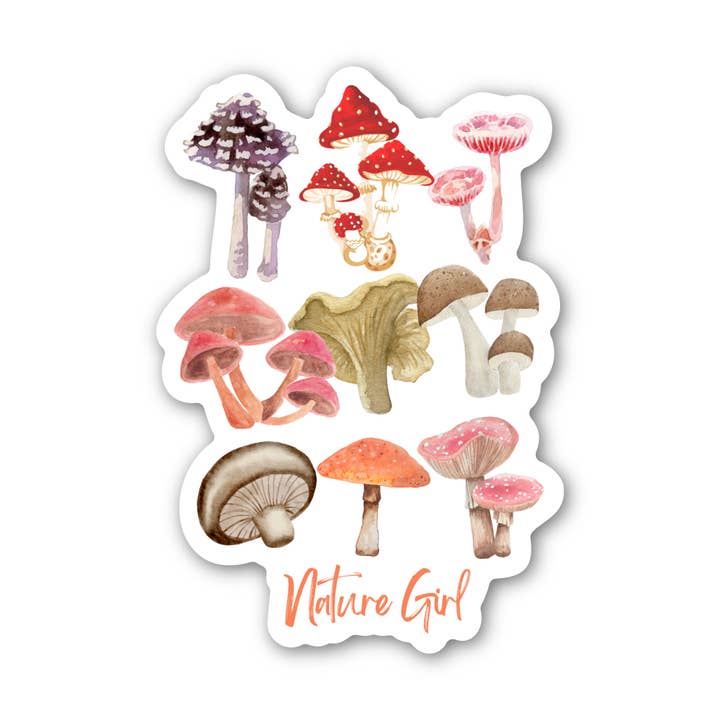 "Nature Girl" Mushrooms Original Sticker 3" Vinyl (Copy) for wholesale by Angi Bock Robertson Art