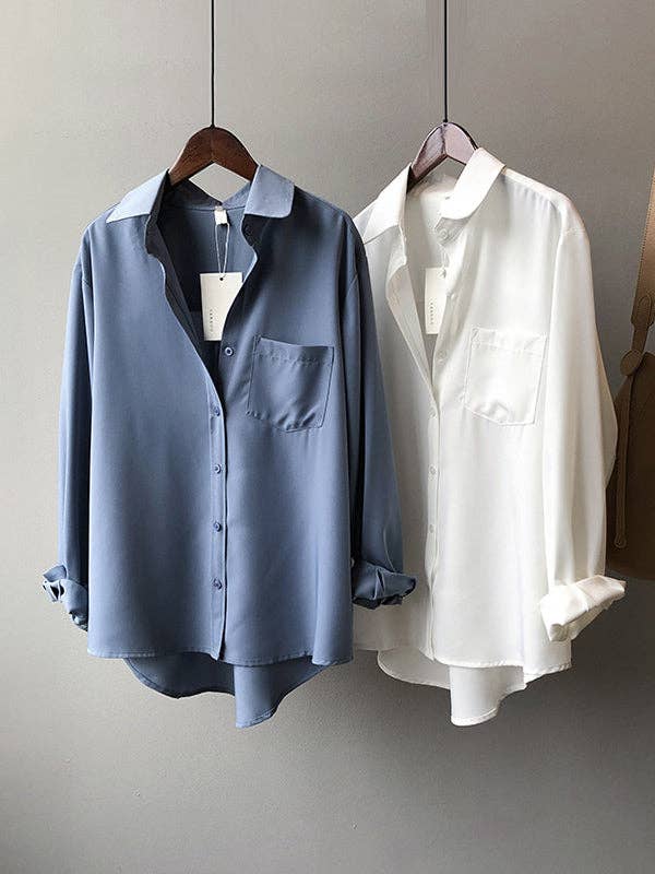 UZ Wholesale Store - Wholesale Button Down Shirt - Women's - Urban Solid Color Lapel Long Sleeves Blouse19