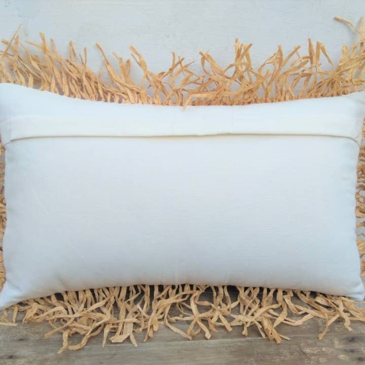 Urban Adorn - Venta al por mayor Funda de cojín - Funda de cojín con flecos de rafia natural hecha a mano