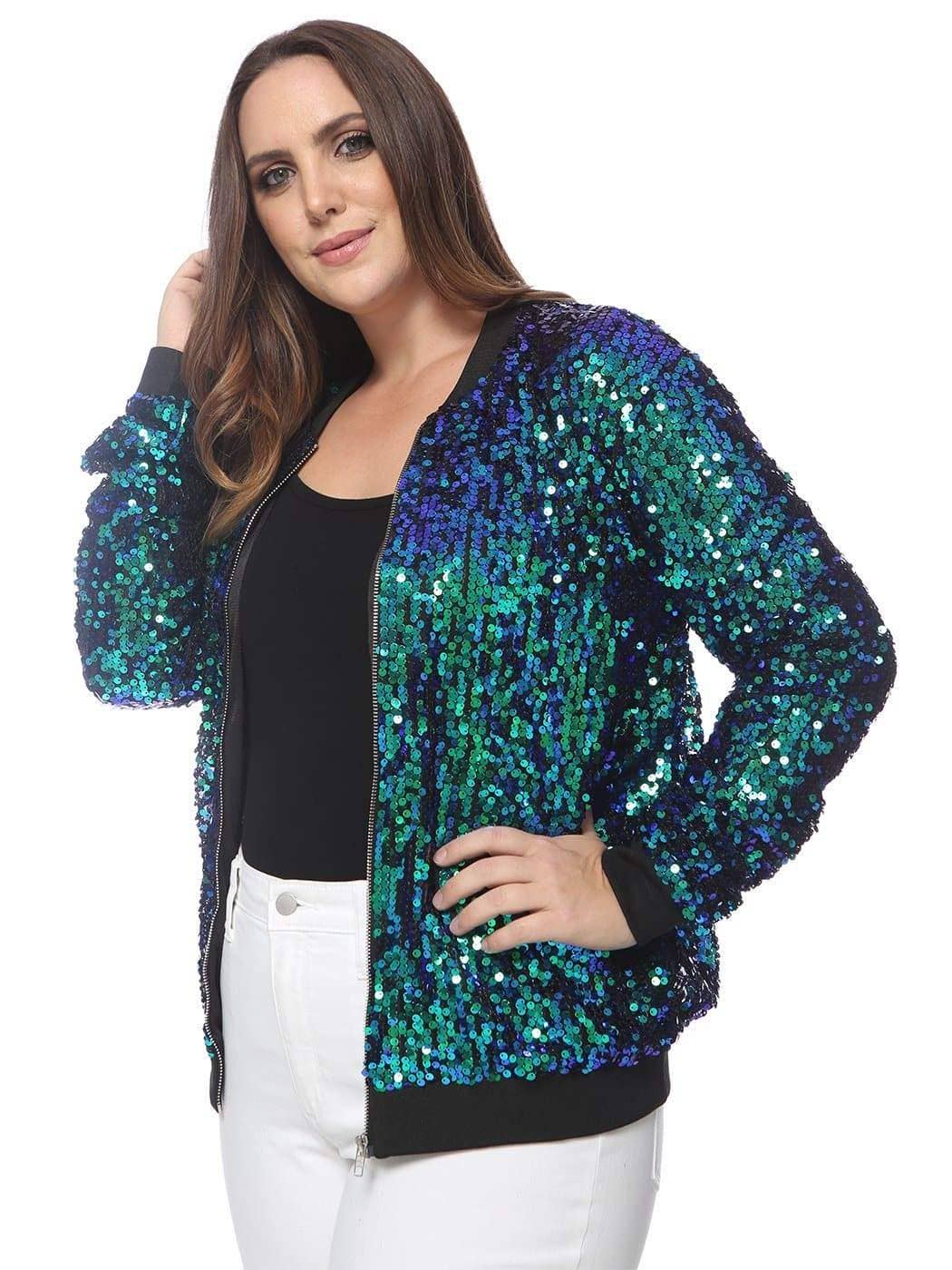 Anna Kaci Wholesale - Wholesale Bomber Jacket - Women's - Plus Size Sequin Bomber Jacket2