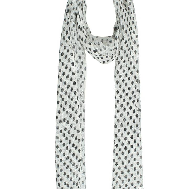 White and Black Color Polka Dots Printed Scarf for wholesale by Miniapparels