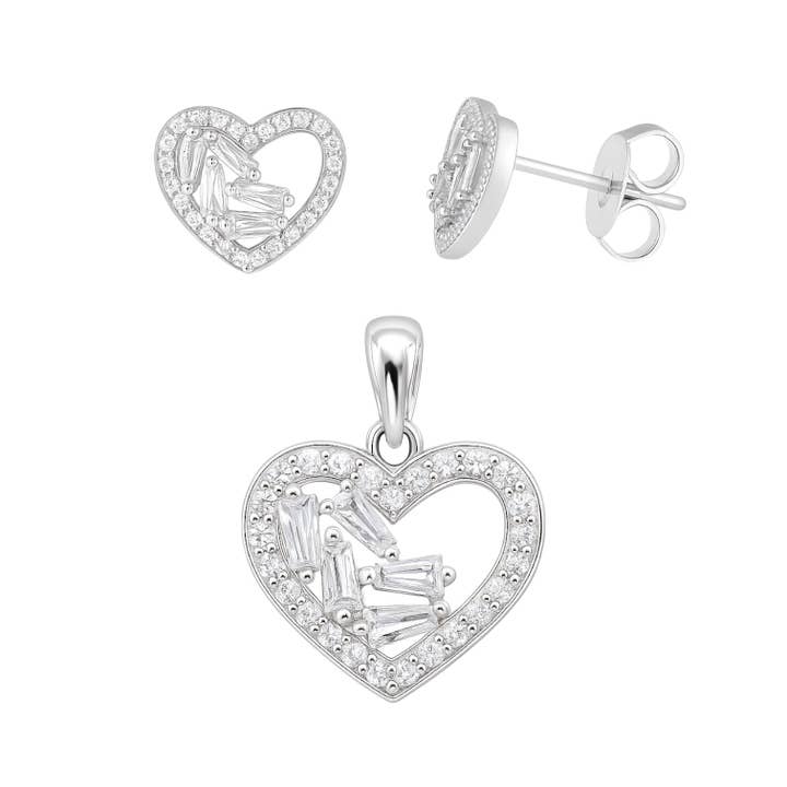 Sterling Silver CZ Heart Pendant/Earrings Set for wholesale by Atlanta Jewelers Supply