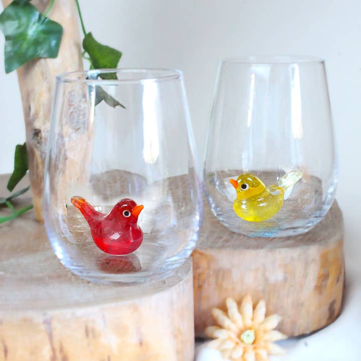 Adamodart – Copo de vinho por atacado – Copo para bebida com pássaros coloridos, copo de vinho sem haste, caneca de pássaro3