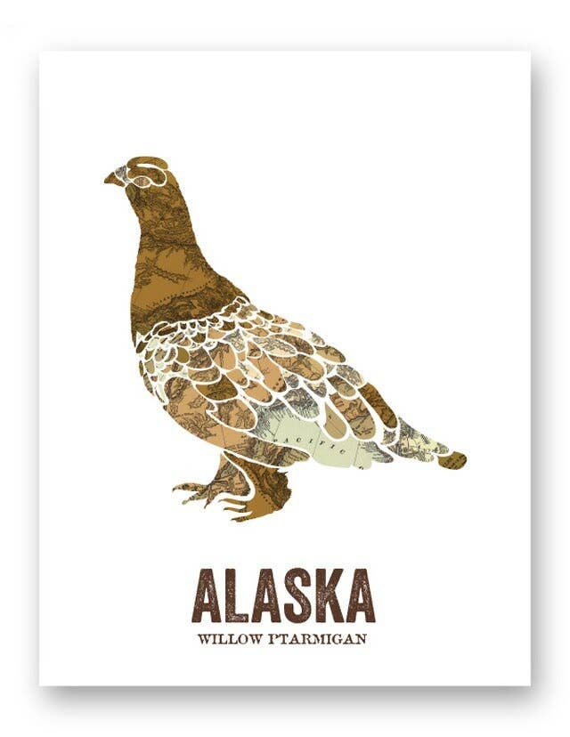 Wooden Pencil Company - Wholesale Art Print - Alaska State Bird, Map prints - Willow Ptarmigan0