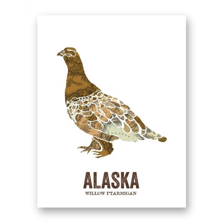 Wooden Pencil Company - Wholesale Art Print - Alaska State Bird, Map prints - Willow Ptarmigan