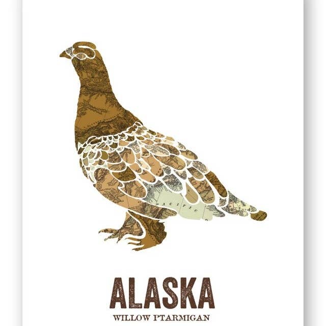 Alaska State Bird, Map prints - Willow Ptarmigan for wholesale by Wooden Pencil Company