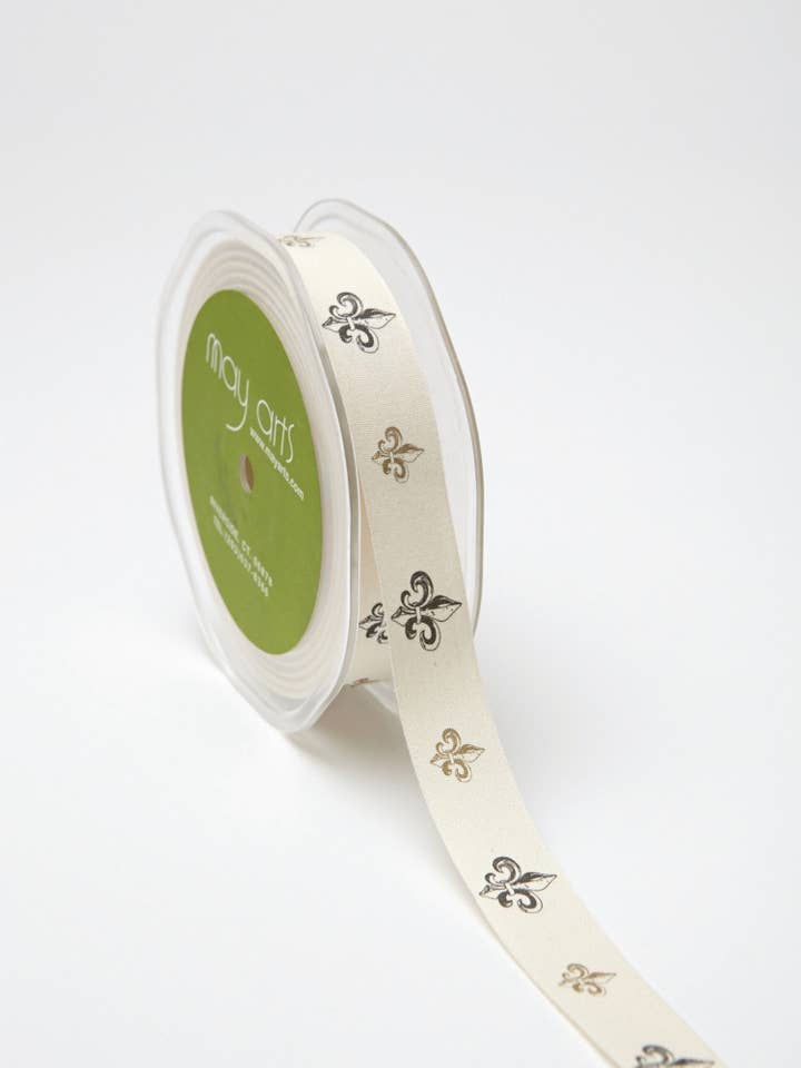 3/4" Fleur De Lis Print 100% Cotton Ribbon for wholesale by May Arts Ribbon