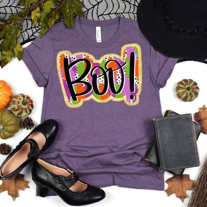 Boo Letras à Mão Pintas de Dálmata Pinceladas Transferência DTF por atacado de Flawless Transfers