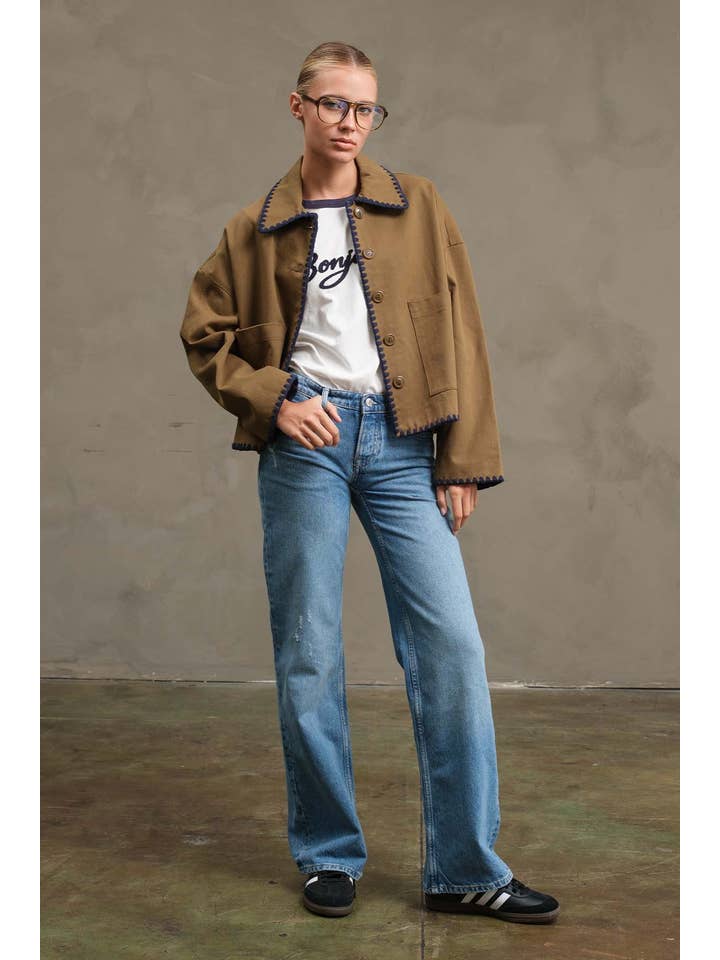 OLIVE Collar Jacket with Contrast Stitching - RJ1044 for wholesale on Faire10