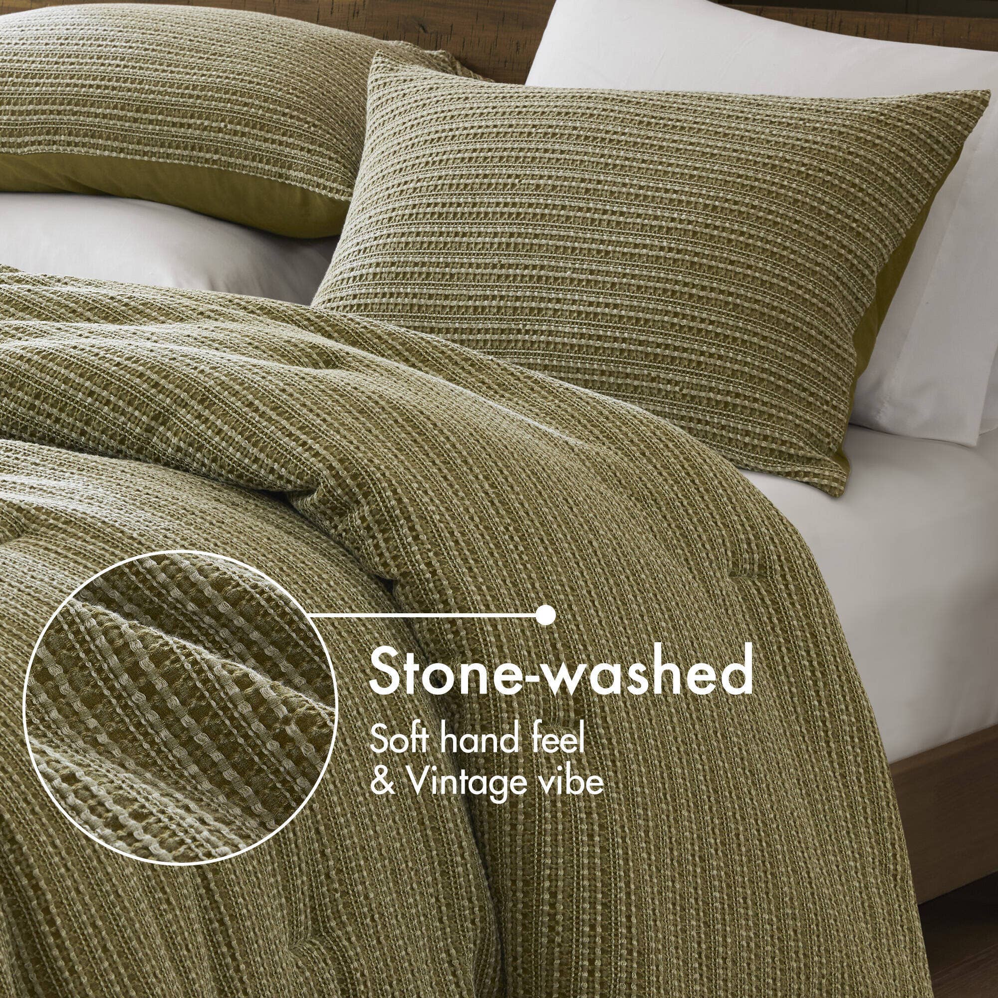 Olliix - Wholesale Bedding Set - 3 Piece Vintage Waffle Washed Comforter Set, Green14