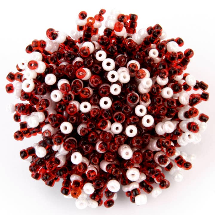 Game Day pom pom hand beaded Garnet & White for wholesale by Erik & Mike