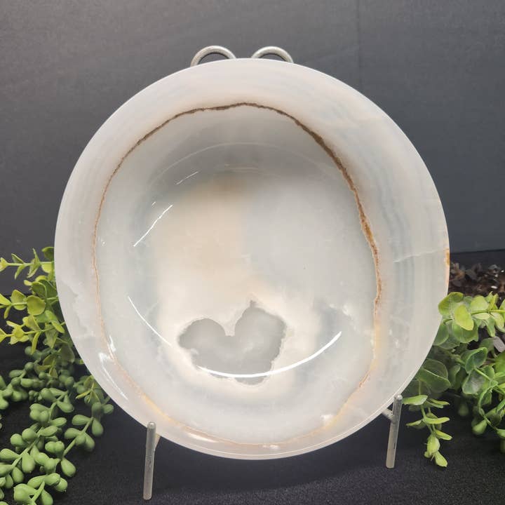 Ciotola rotonda in onice color crema con venature, 25,4 cm, decorativa o fruttiera per la vendita all'ingrosso da parte di Meraki Gemstones