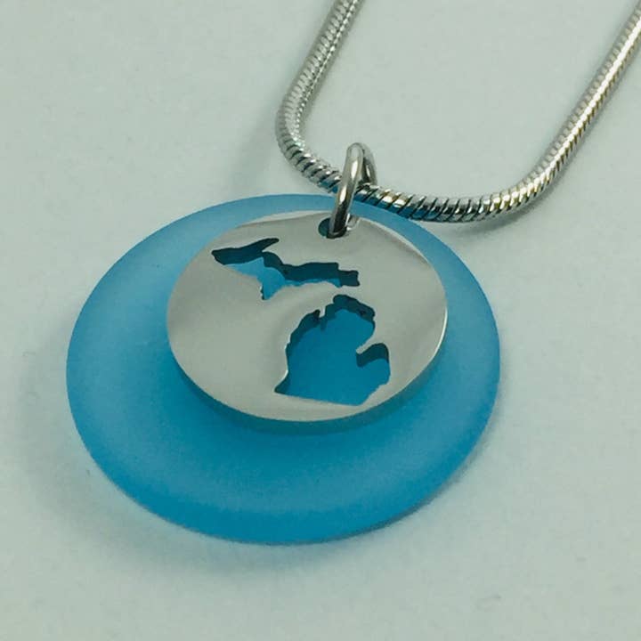 Be Inspired UP - Wholesale Pendant/Charm Necklace - Michigan Cutout Beach Glass Pendant1