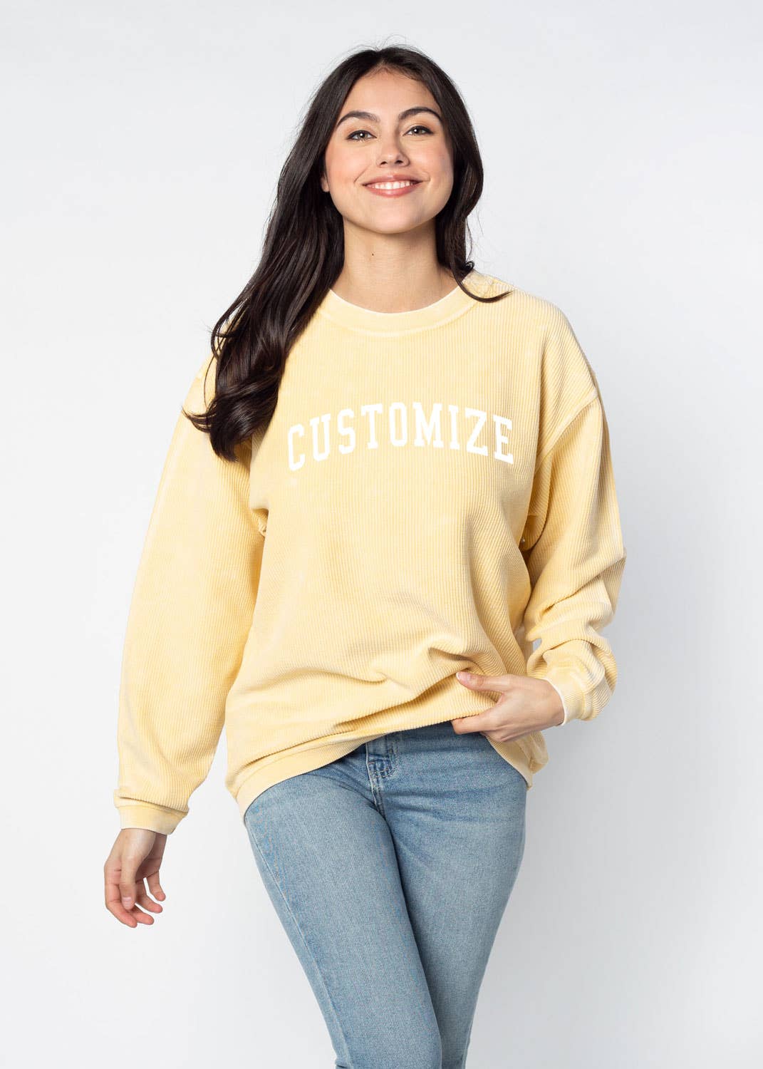 chicka-d – Großhandel Sweatshirt mit Grafikdruck – Damen – Die originale Custom Graphic Corded Crew, Collegiate Arc11