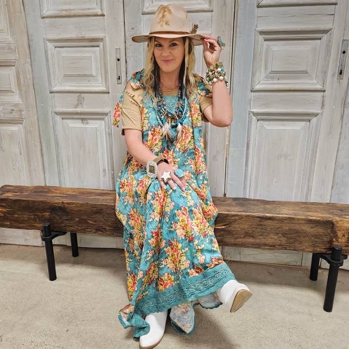 A Rare Bird Shop - Wholesale Dress - Women's - Teal Floral Dress