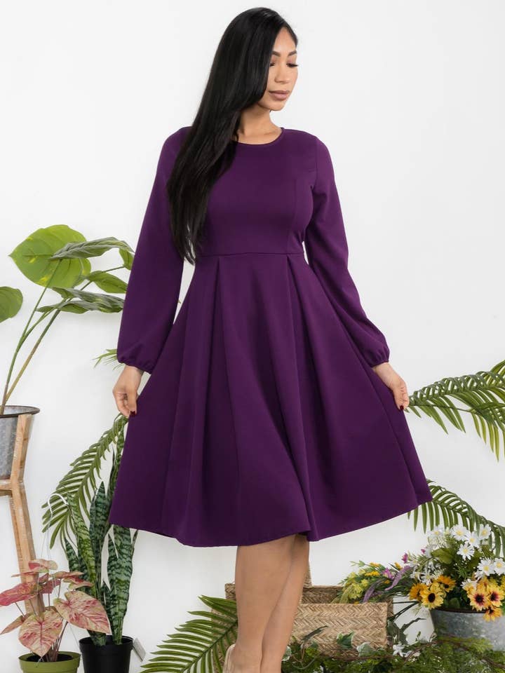 H&H Fashion Inc. - Wholesale Dress - Women's - HH772R-S Midi Babydoll 3/4 Sleeve Dress1