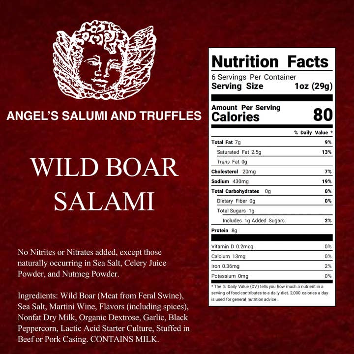 Angel's Salumi & Truffles - Wholesale Salami - Wild Boar Salami (5.5oz)