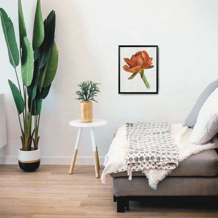 8x10 Orange Ranunculus Art Print, Floral Art Print for wholesale by blonde birdie