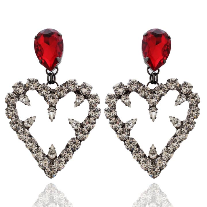 Brincos de Rubi e Cristal Sagrado Coração por atacado de House of Emmanuele