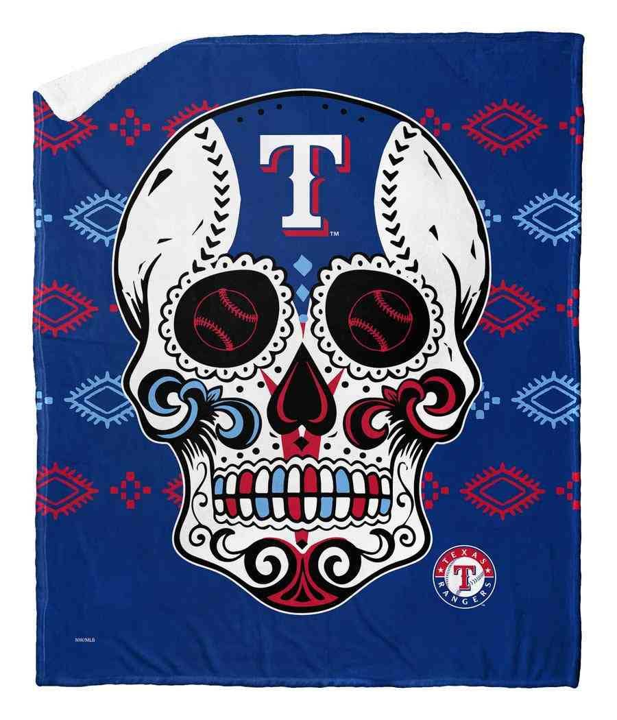 The Northwest Group - Wholesale Throw Blanket - MLB Rangers CANDY SKULL - Silk Touch Sherpa Throw0