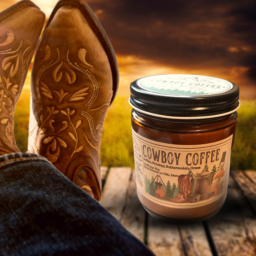 Wanderlust Folk - Vente Bougie en bocal - Bougie Cowboy Coffee en cire de soja 100 % fabriquée aux USA8