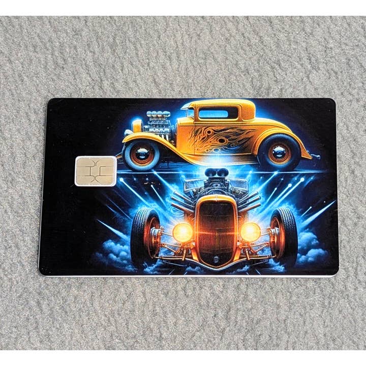 Autocolante, Pele, Capa para Cartão de Crédito/Débito Amarelo Hot Rod por atacado de Snowfall Ridge LLC Accessories