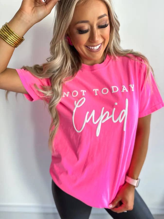 Not Today Cupid Neon Pink Graphic Tee for wholesale by birdie