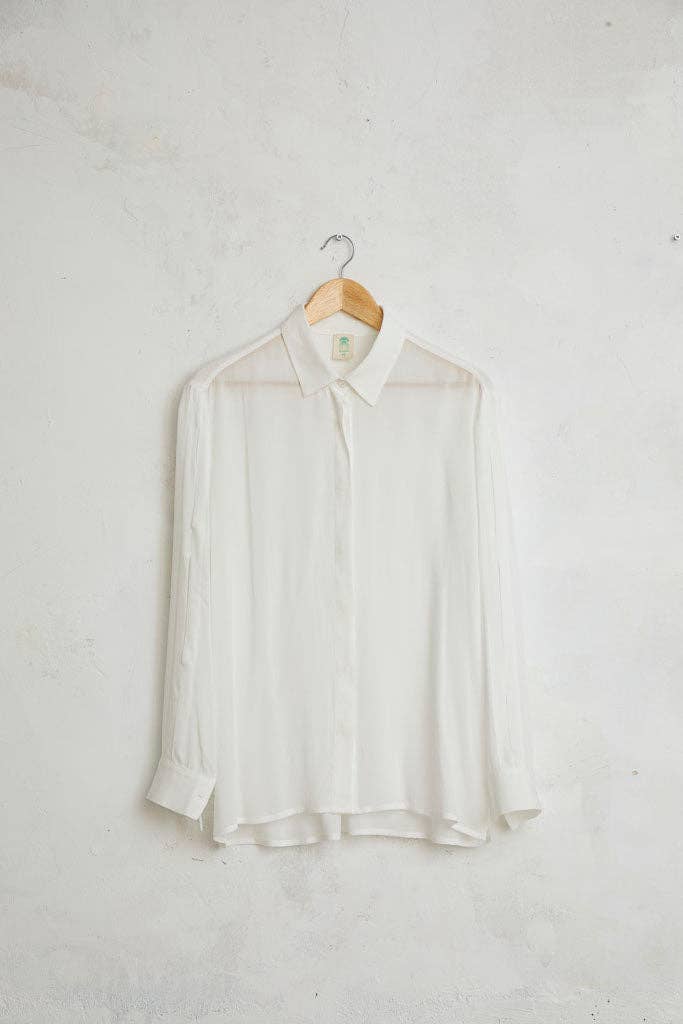 Cottyfish - Wholesale Button Down Shirt - Women's - WHITE SHIRT WITH BUTTONS AND SLEEVE DETAILS