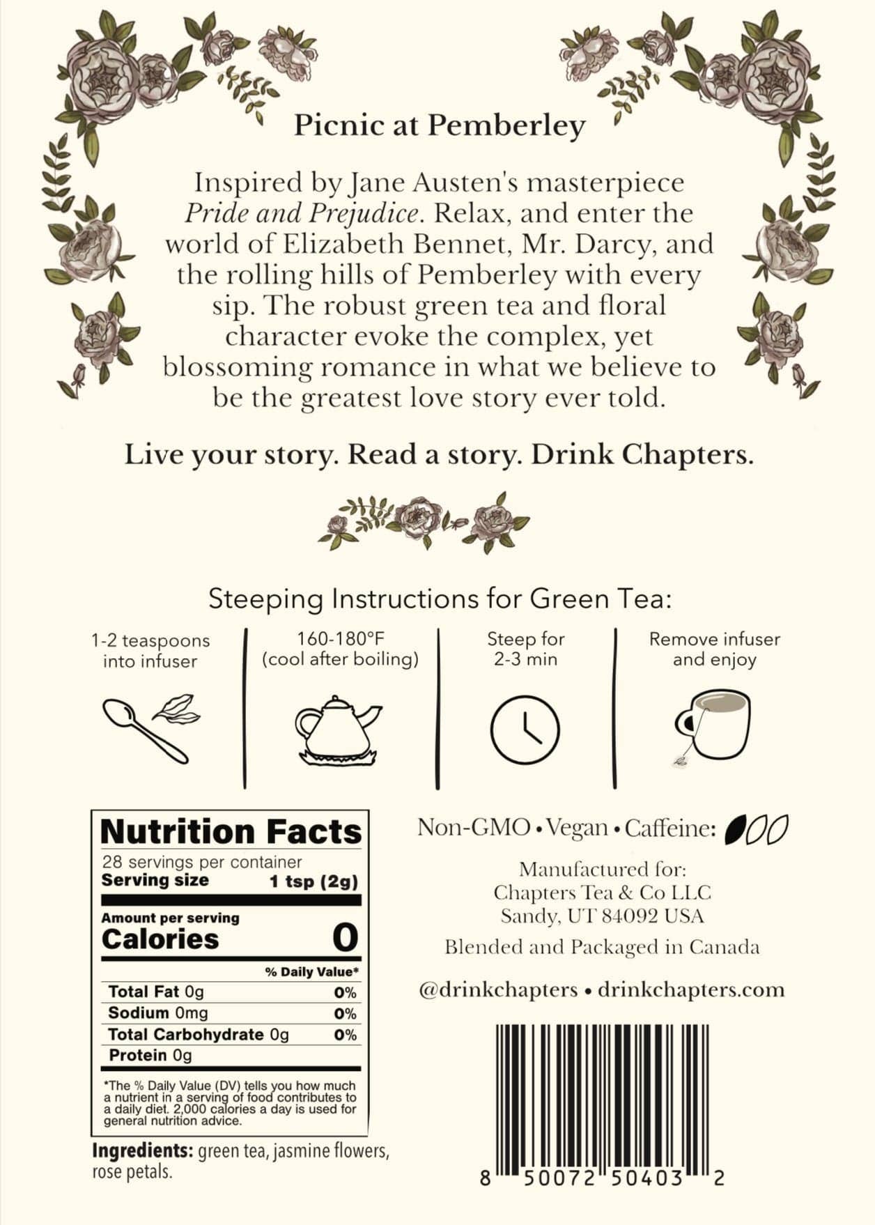 Chapters Tea & Company - Wholesale Loose Tea - Picnic at Pemberley (Blooming Jasmine Rose Petal Green Tea) 2oz3