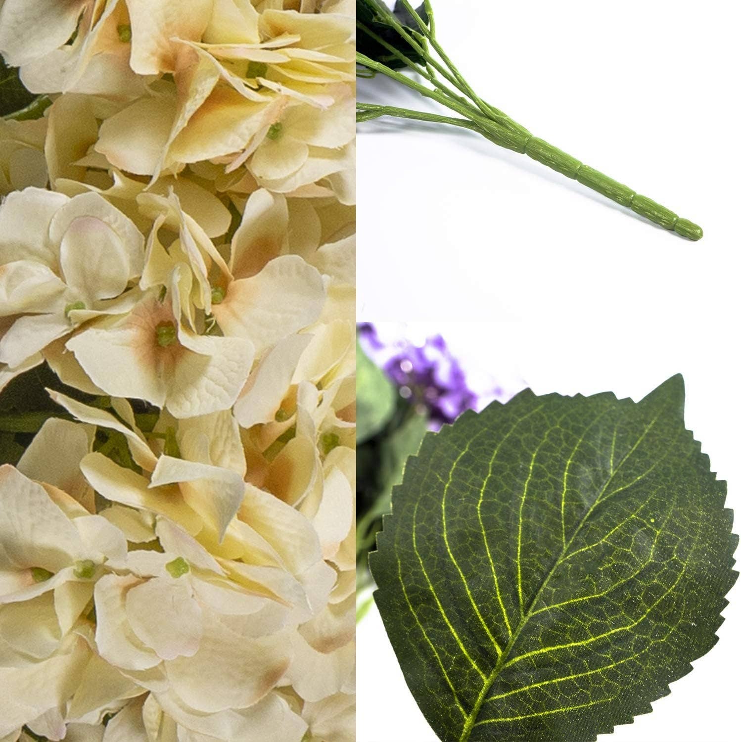 Larksilk - Wholesale Artificial Flowers - Hydrangea Silk Flower Bush, Seven Heads Per Bush,3