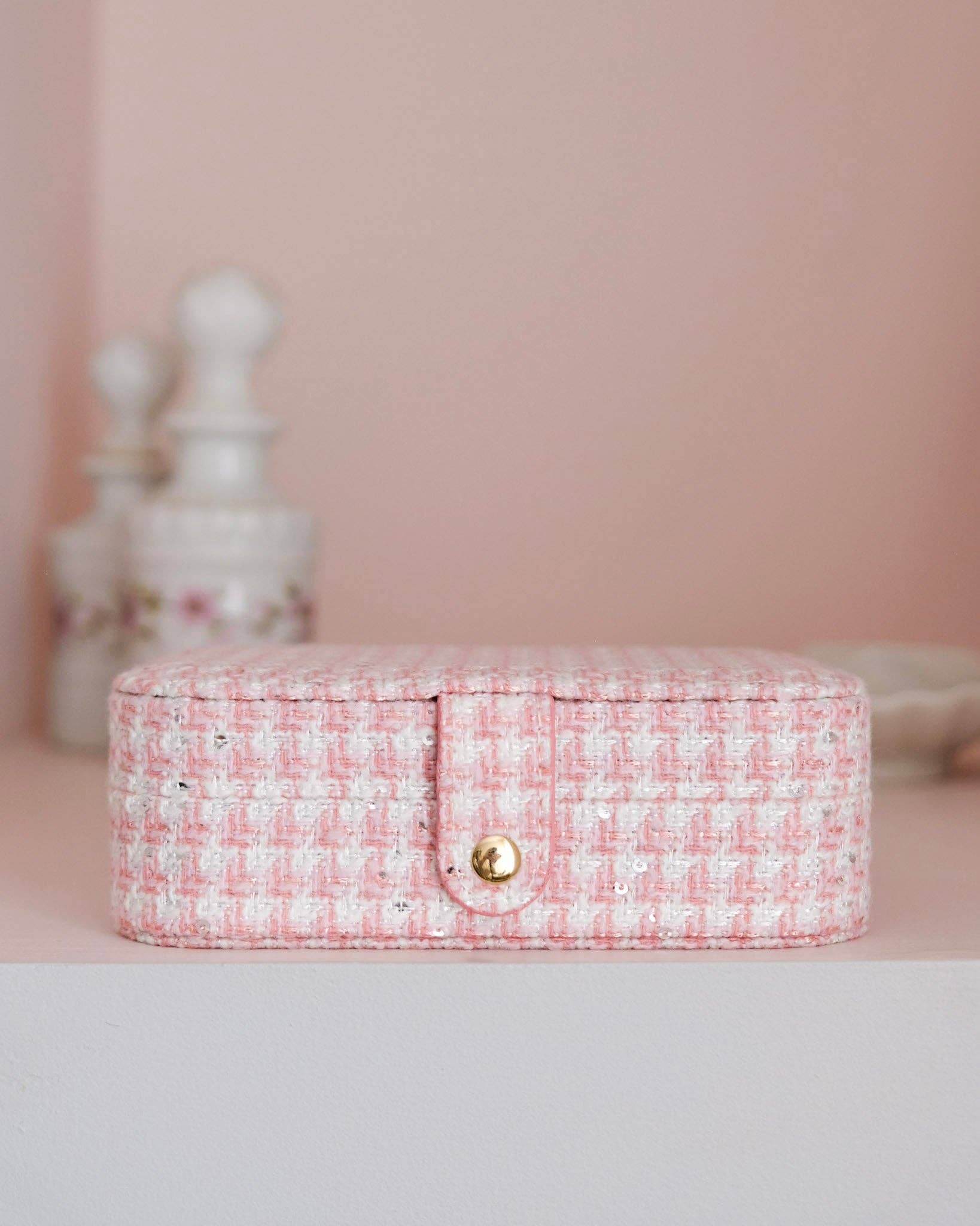 Maison Scarlett - Vente Boîte/rangement à bijoux - Boîte à bijoux de voyage Brigitte en pied de poule12