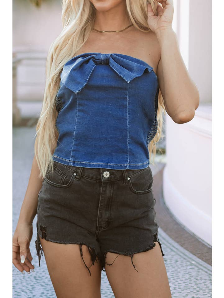 Sail Blue LDC Vintage Bow Front Smocked Back Denim Tube Top for wholesale on Faire
