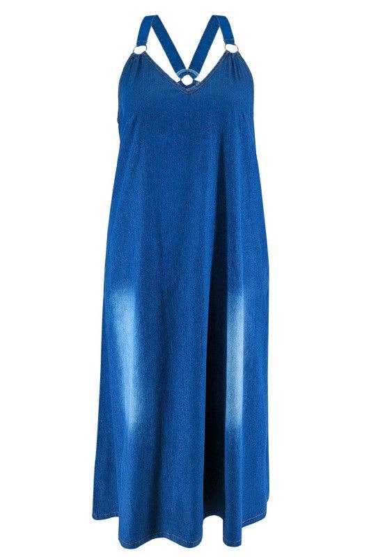 By Claude - Wholesale Dress - Women's - WOMEN PLUS SIZE FASHION DENIM MAXI DRESS4