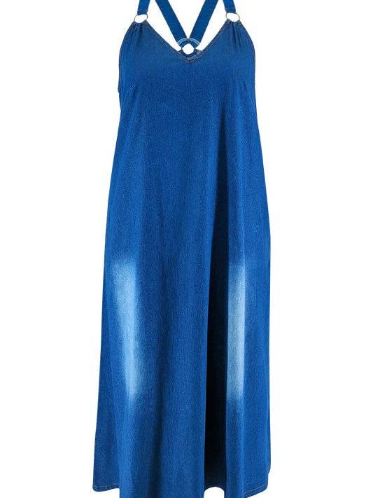 By Claude - Wholesale Dress - Women's - WOMEN PLUS SIZE FASHION DENIM MAXI DRESS4
